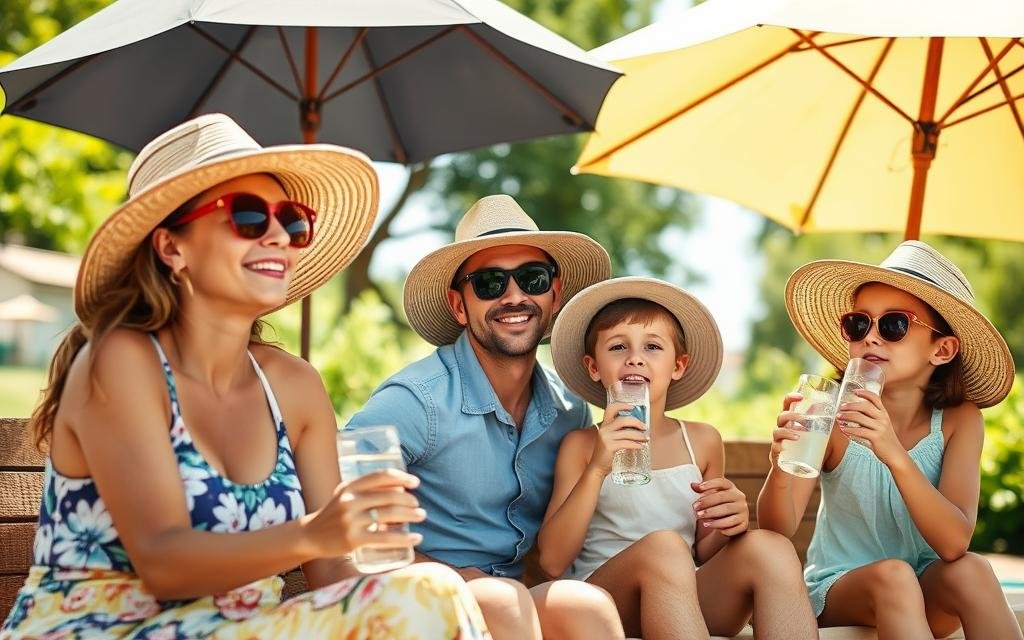 Family enjoying outdoor activities safely with proper heat precautions