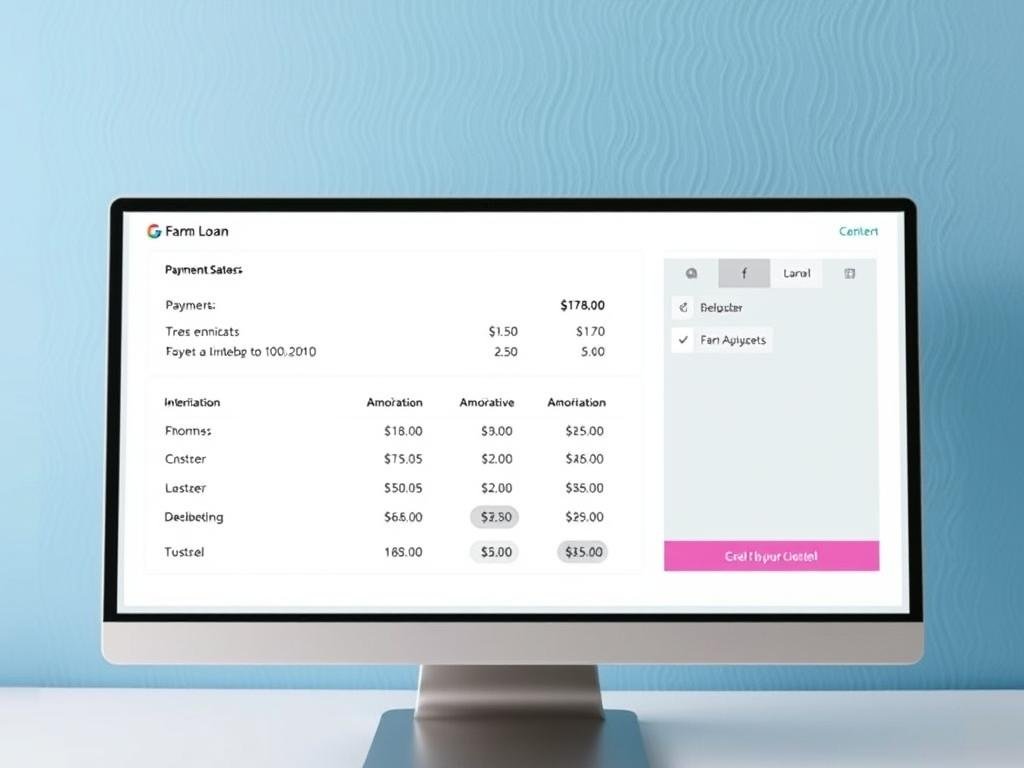 Farm loan calculator interface showing payment estimates