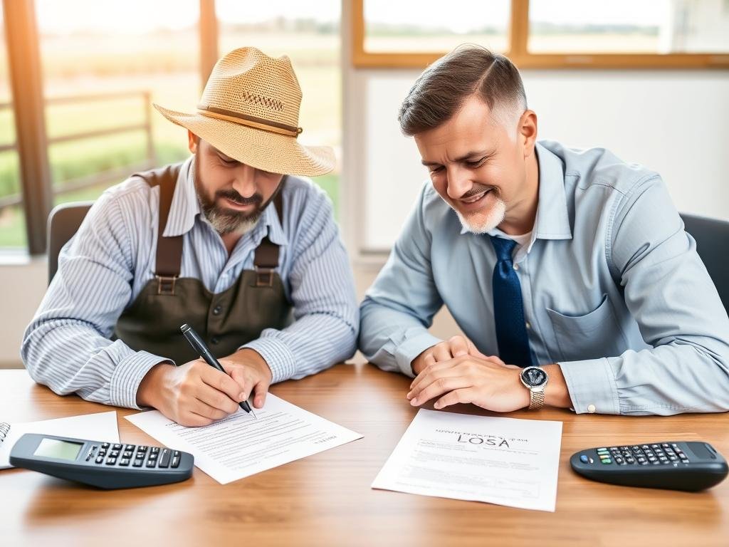Farmer signing refinancing documents