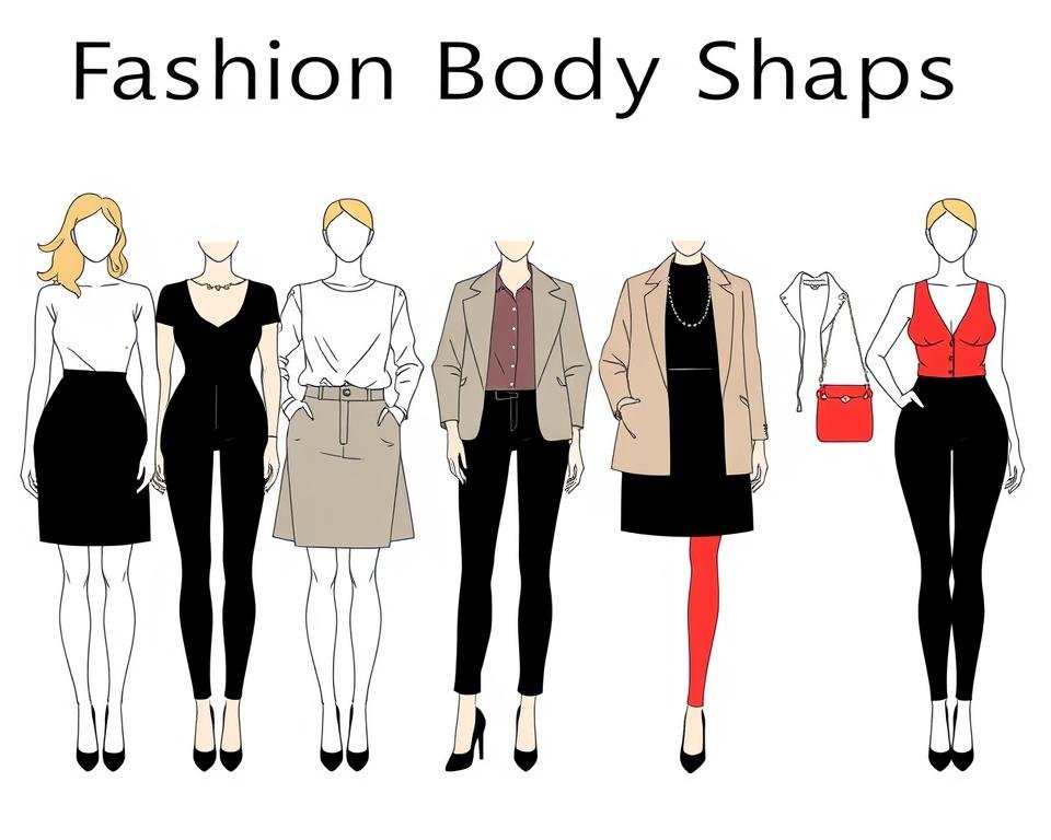 Fashion styling tips for different body shapes showing clothing that flatters each type