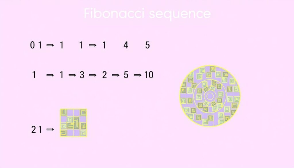 Fibonacci sequence visualization showing the recursive pattern and golden spiral