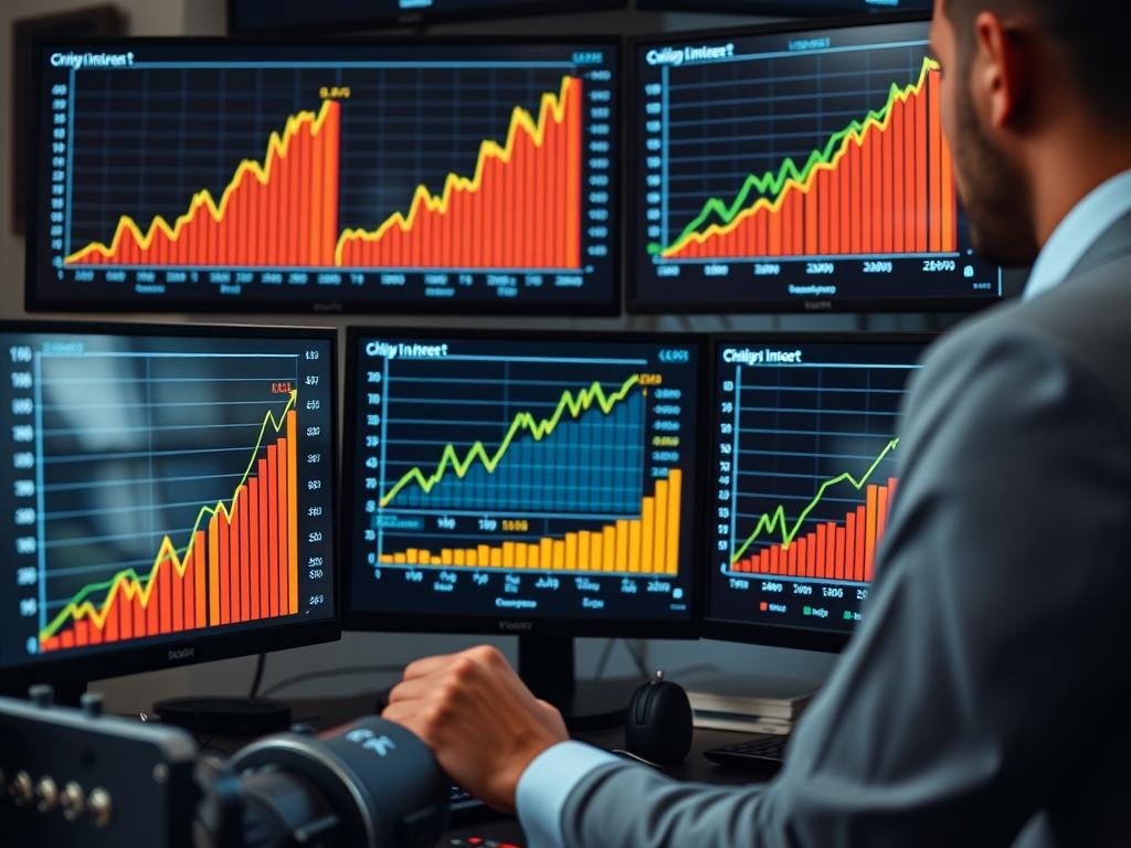 Financial charts showing compound interest growth using exponential functions