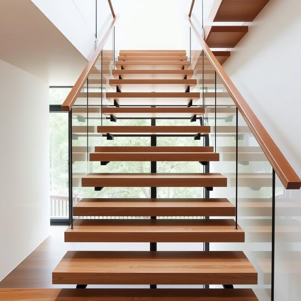 Floating staircase with open risers