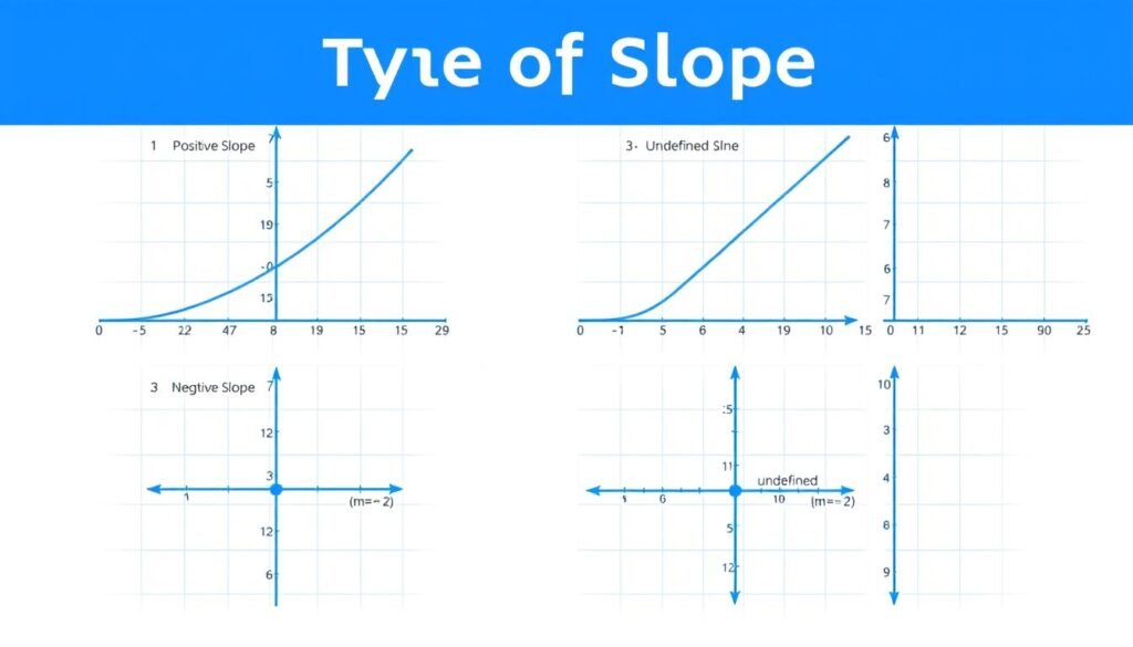 Four types of slope illustrated positive negative zero and undefined for Slope Calculator reference