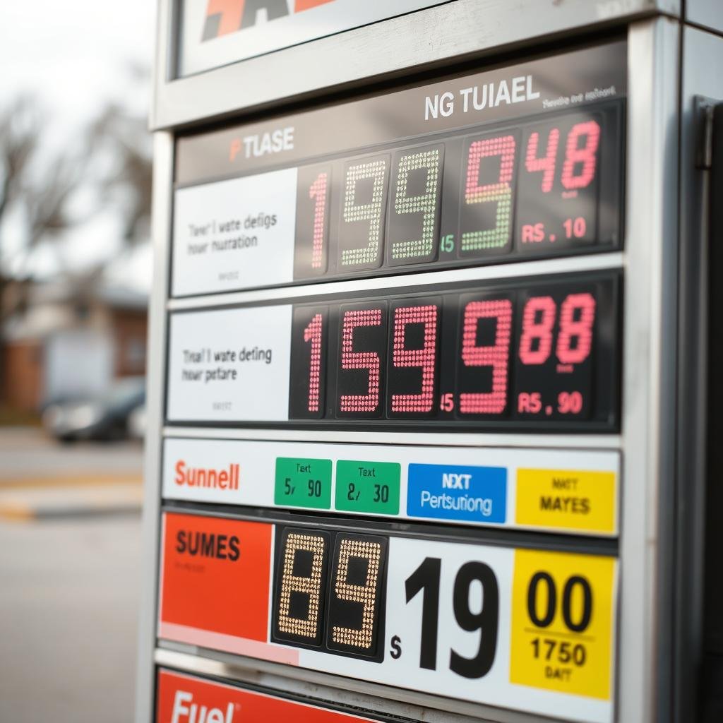 Gas station price sign showing current fuel prices