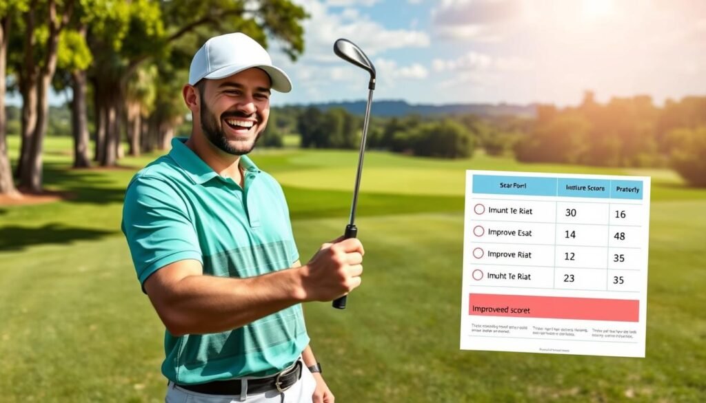 Golfer celebrating improved handicap and better scores