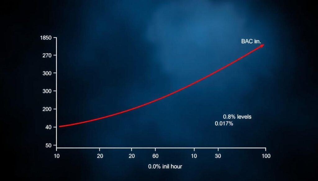 Graph showing BAC levels rising quickly after consumption then gradually declining over time