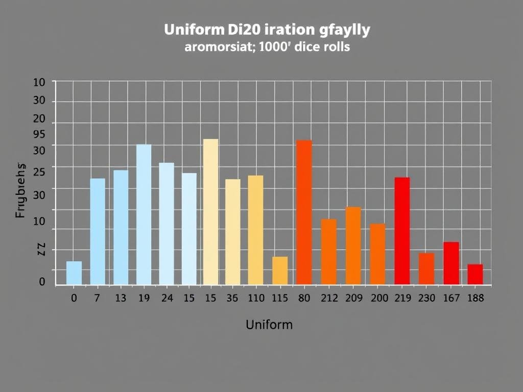 Graph showing uniform distribution of results from a virtual dice roller