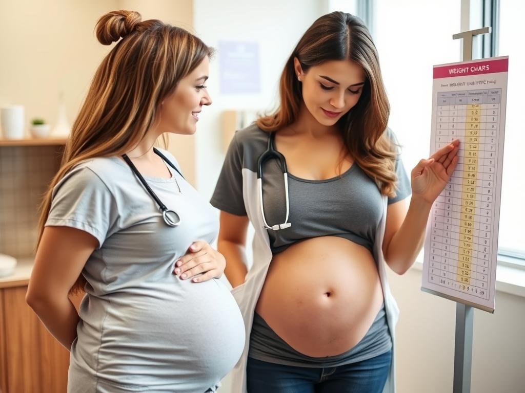 Healthcare provider discussing pregnancy weight gain with expectant mother