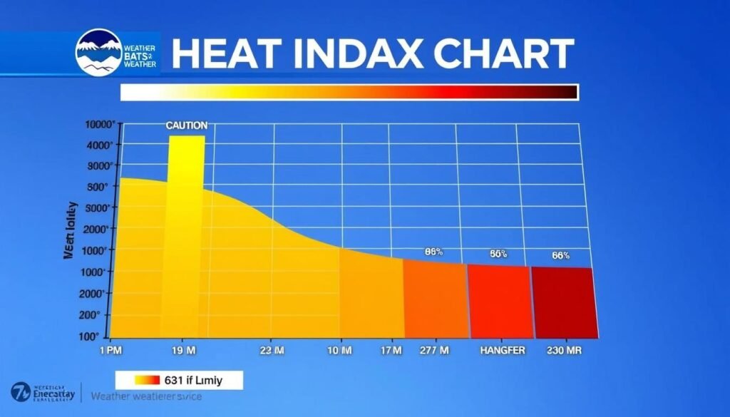 Heat Index Chart showing temperature and humidity combinations with color coded risk levels