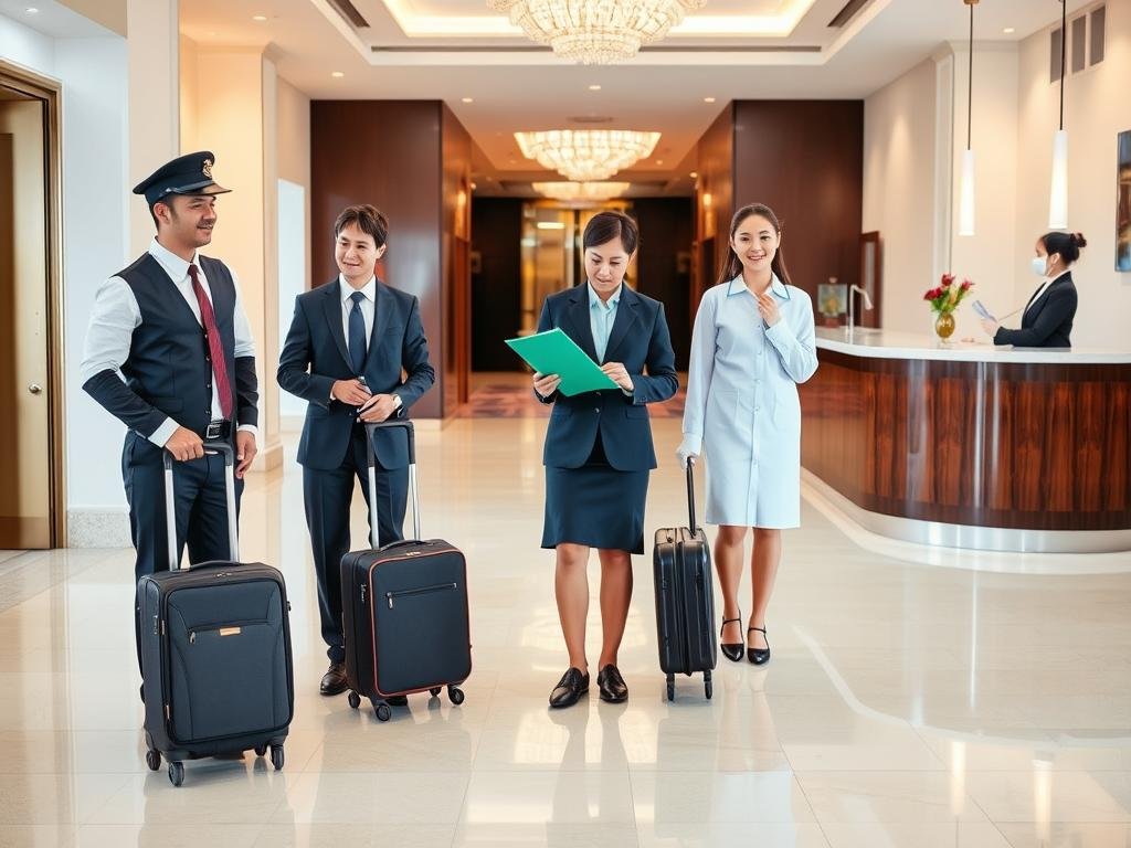 Hotel service staff receiving tips