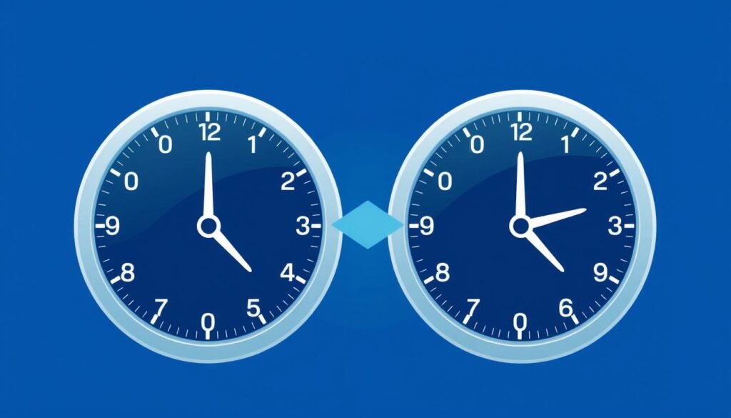 Hours Calculator concept showing digital clock faces and time calculation