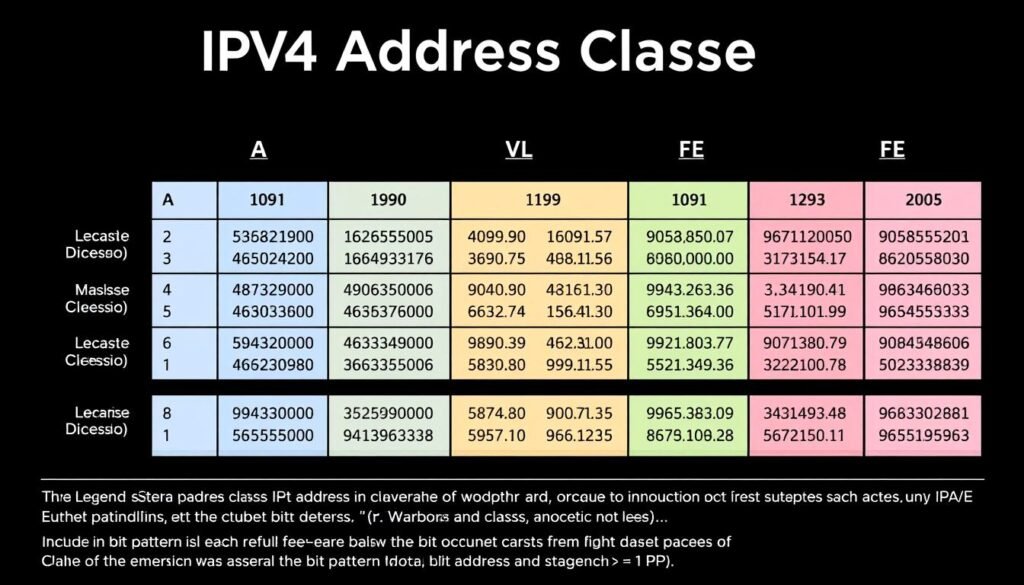 IP address classes showing ranges and default subnet masks