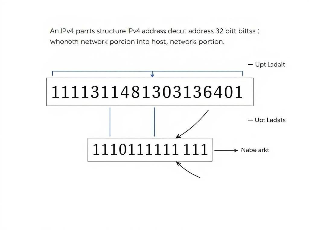 IP address structure showing network and host portions with subnet mask
