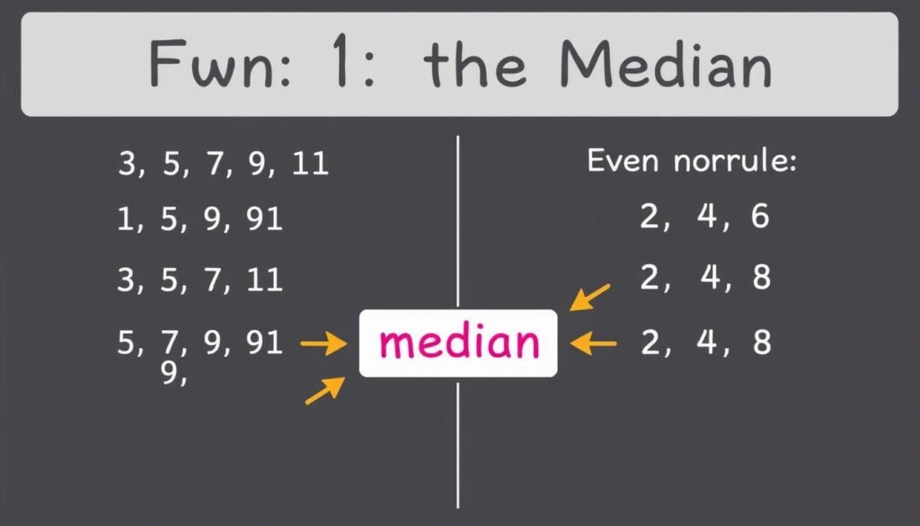 Illustration of finding the median in ordered data sets with odd and even number of values