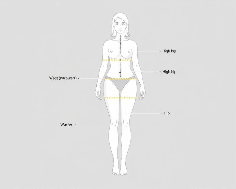 Illustration showing proper measurement points on the body for bust waist high hip and hip measurements