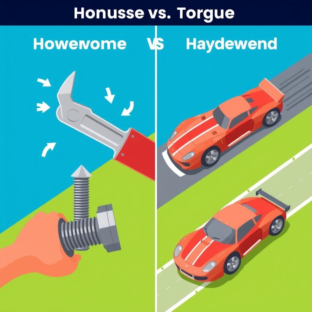 Illustration showing the difference between horsepower and torque in an engine