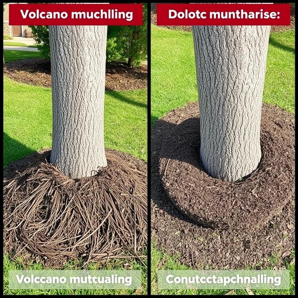 Incorrect volcano mulching vs correct mulching technique for mulch calculator