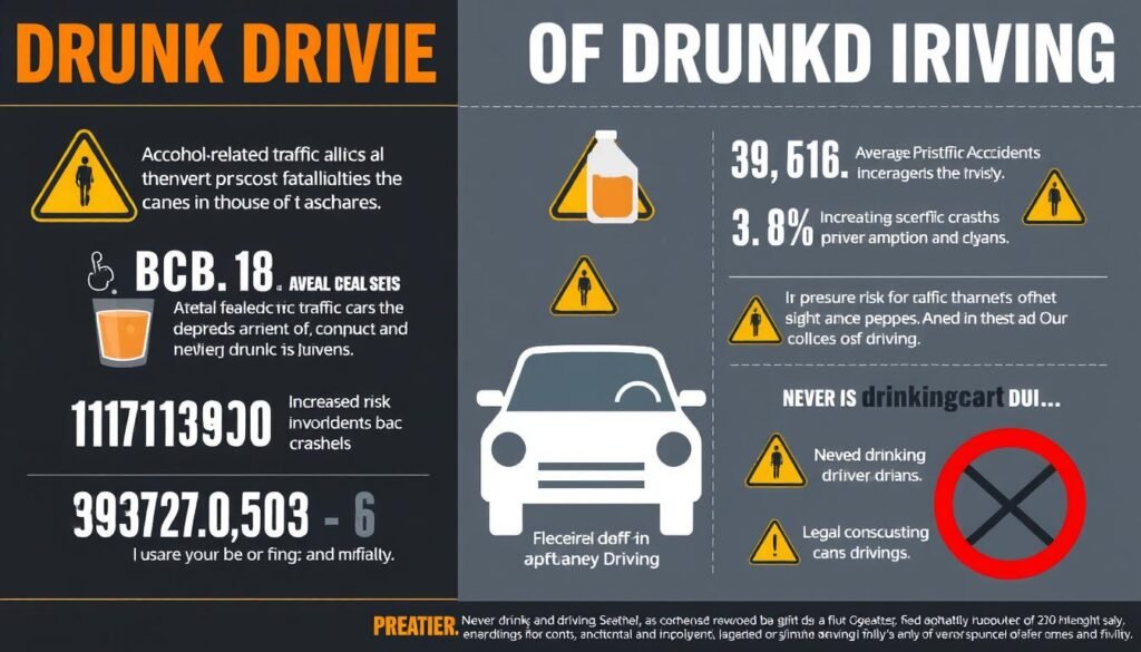 Infographic showing the dangers of drunk driving and alcohol related accident statistics