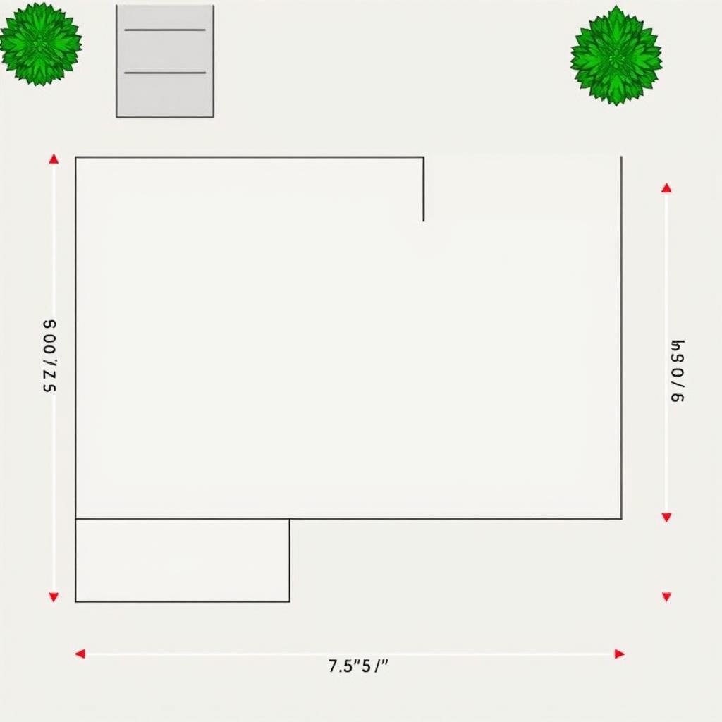 Irregular concrete patio divided into simple geometric shapes for calculation