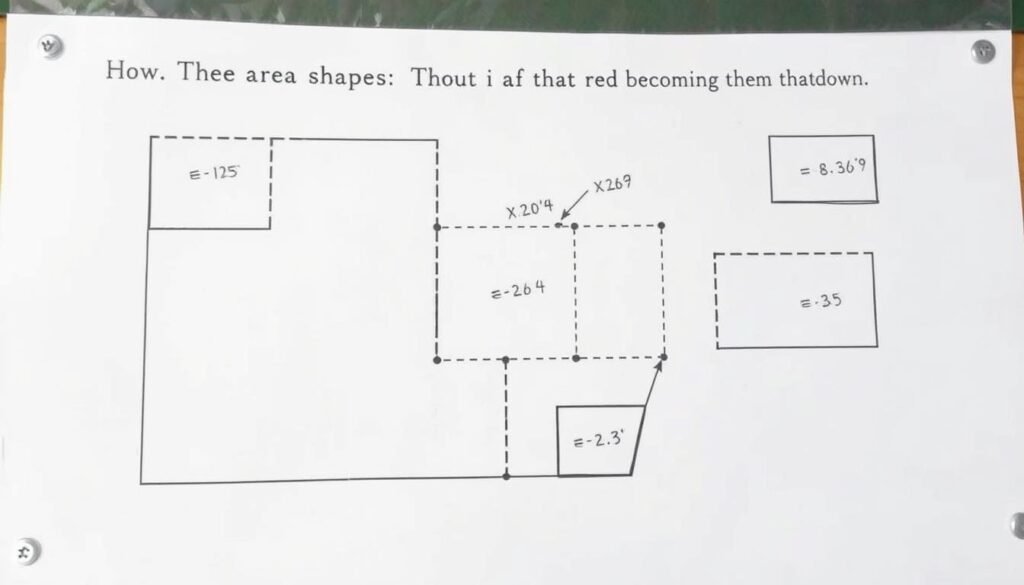 Irregular shape divided into simple shapes for area calculation