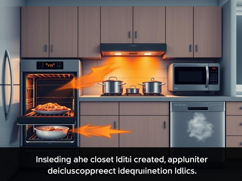 Kitchen showing heat generating appliances that affect BTU requirements