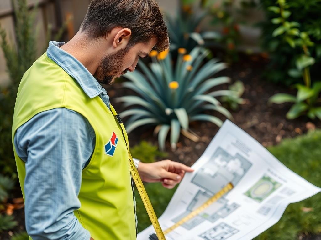 Landscaper planning a garden layout