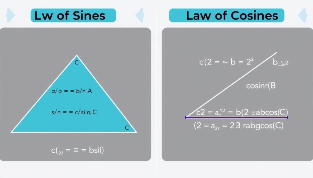 Law of Sines and Law of Cosines illustrated with triangles