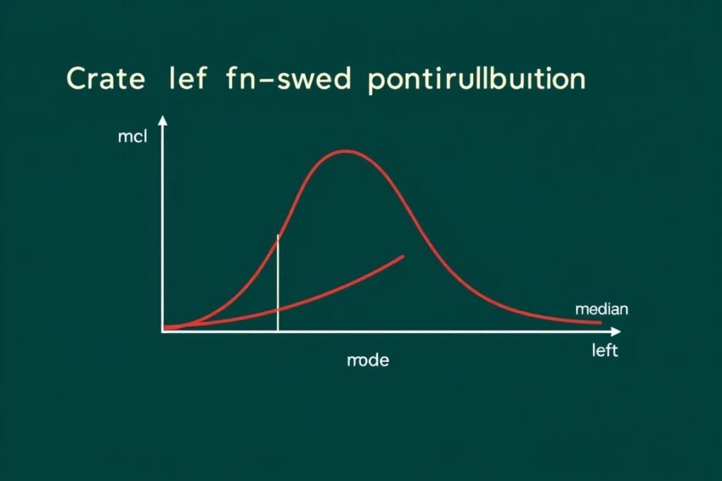 Left skewed distribution showing relative positions of mean median and mode