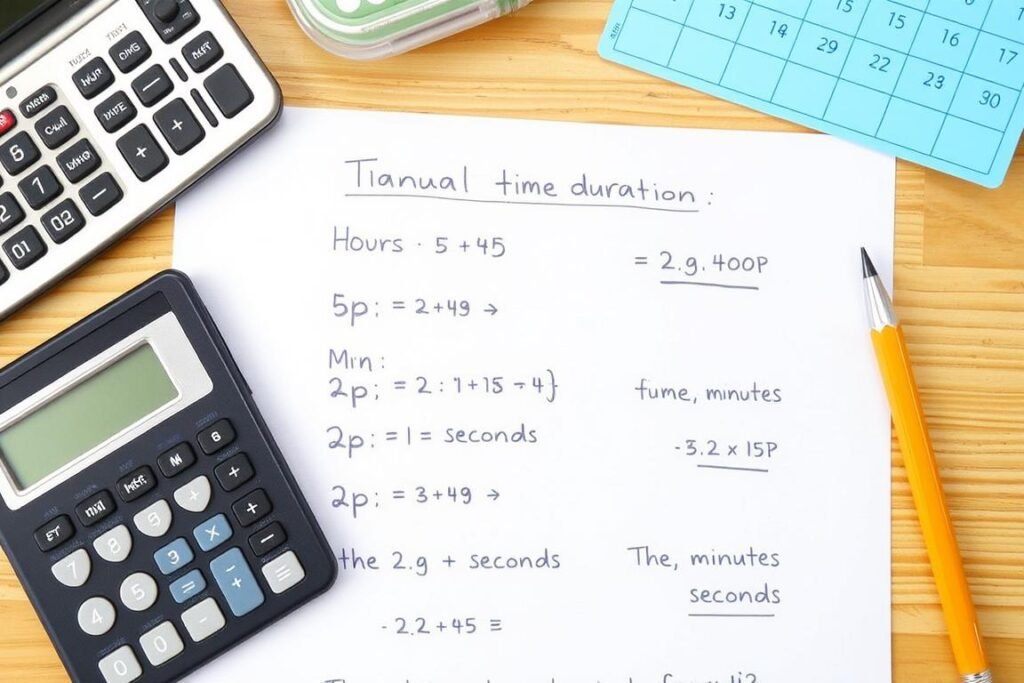 Manual time duration calculation process with pen and paper