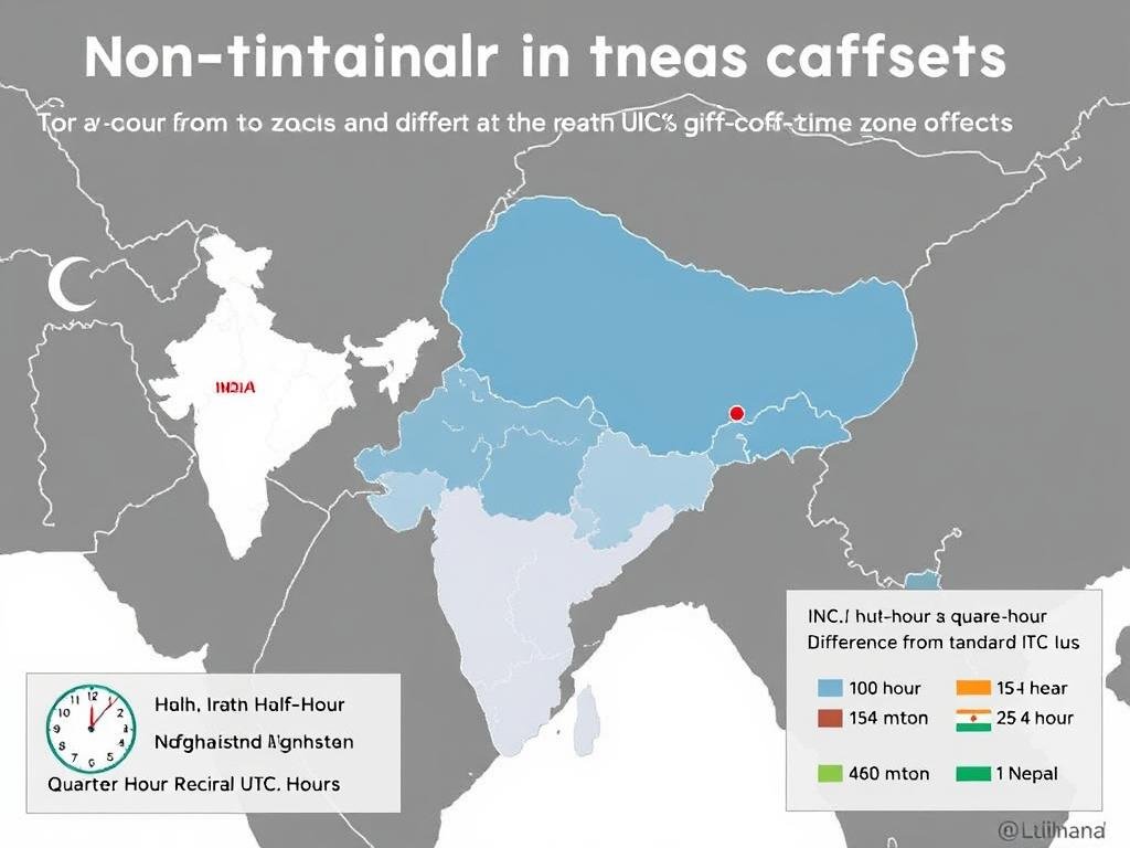 Map showing non standard time zones with half hour offsets