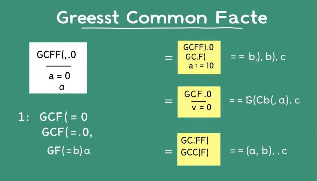 Mathematical properties of the Greatest Common Factor illustrated with examples