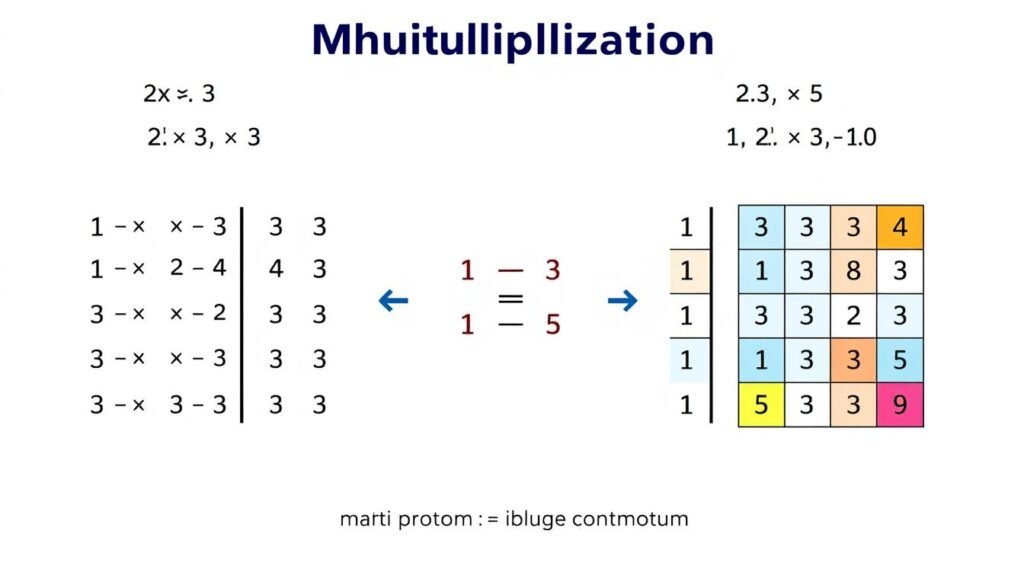Matrix multiplication process showing the dot product calculation between rows and columns