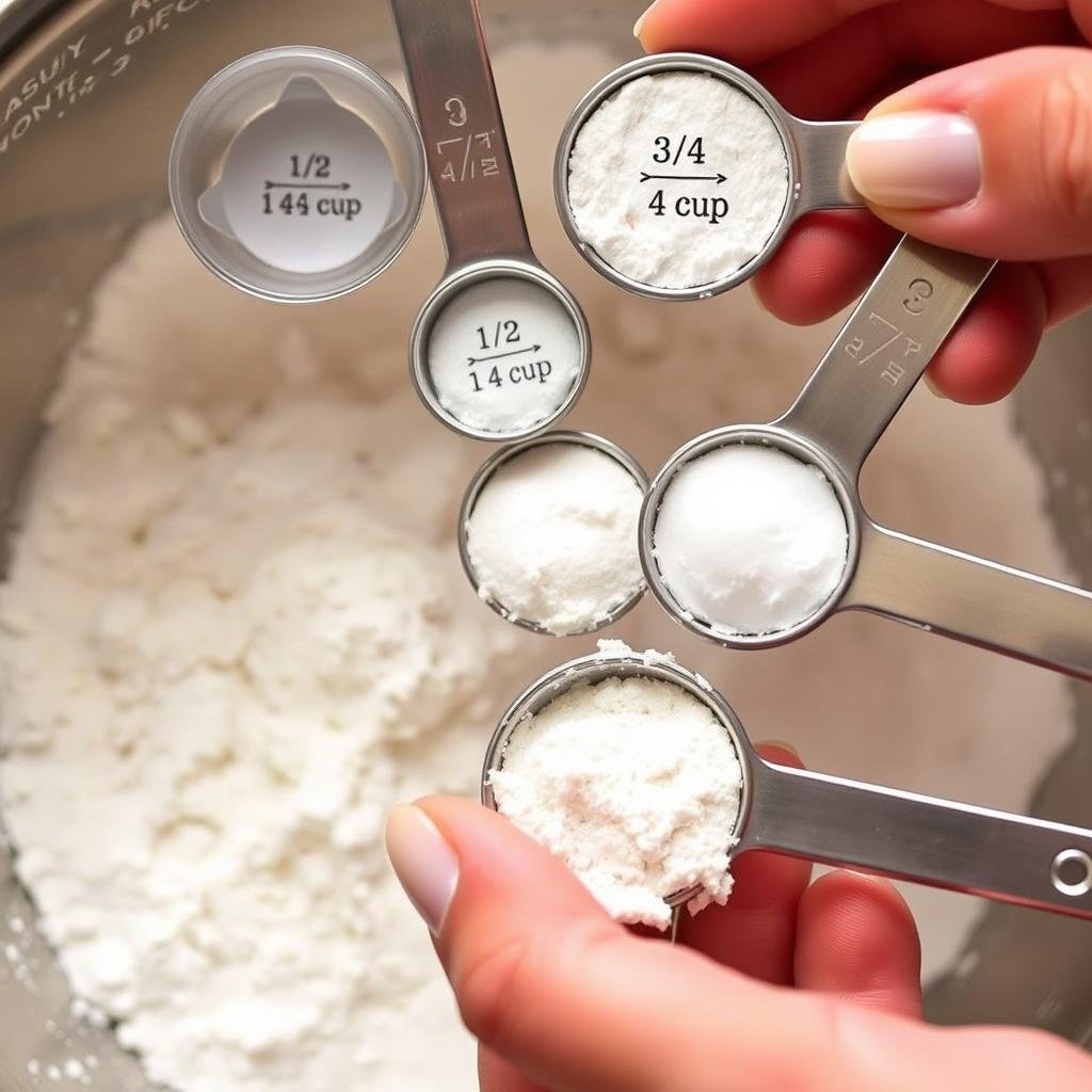 Measuring cups showing fraction measurements for cooking recipes