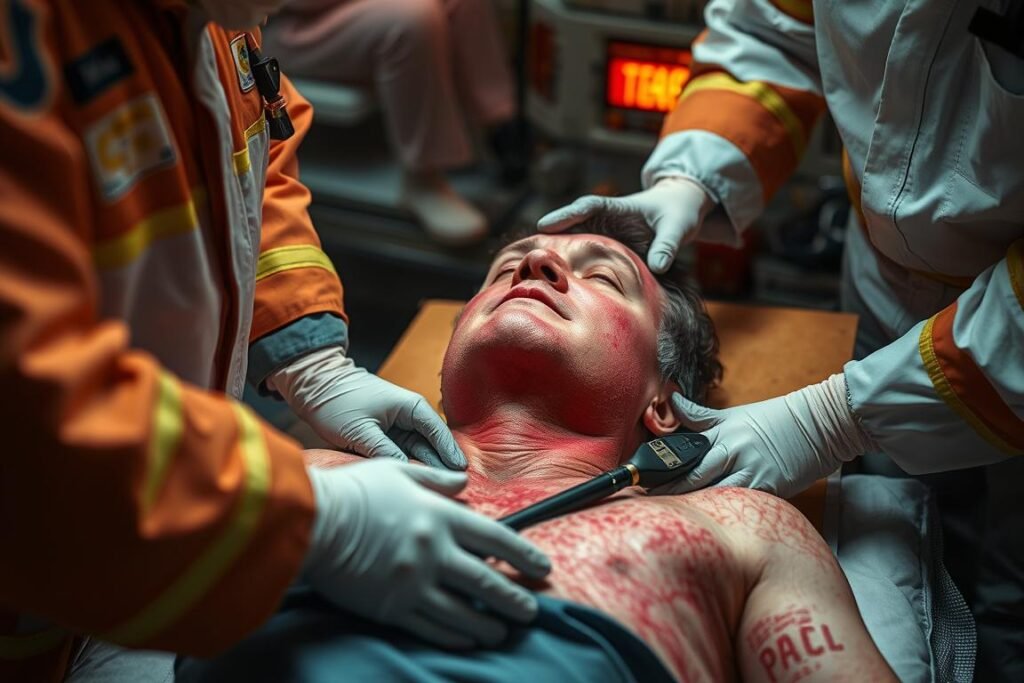 Medical emergency showing heat stroke symptoms requiring immediate attention