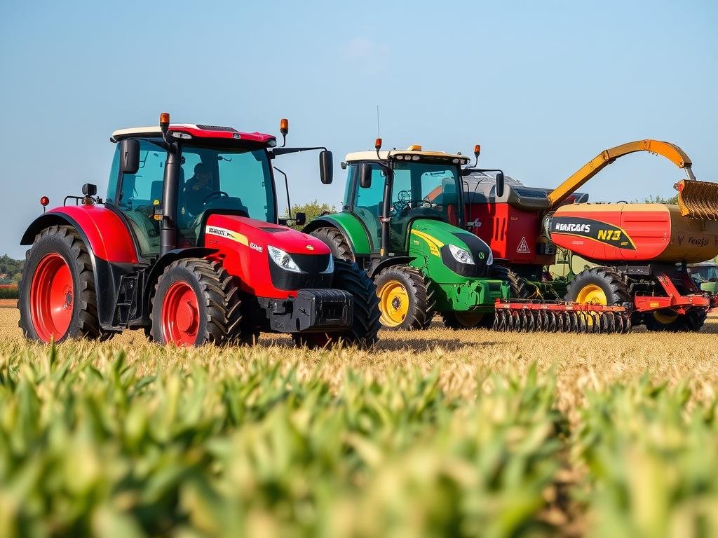 Modern farm equipment in field