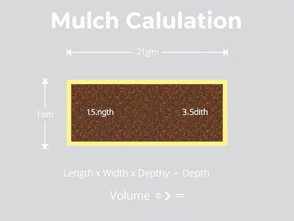 Mulch Calculator formula visualization showing length x width x depth calculation