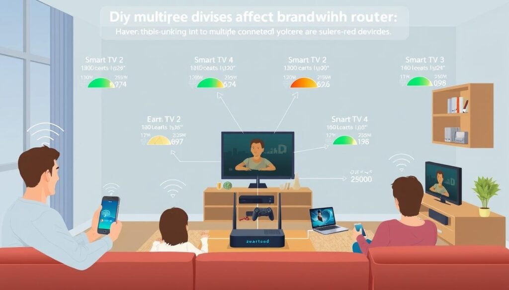 Multiple devices connected to a home network with bandwidth distribution