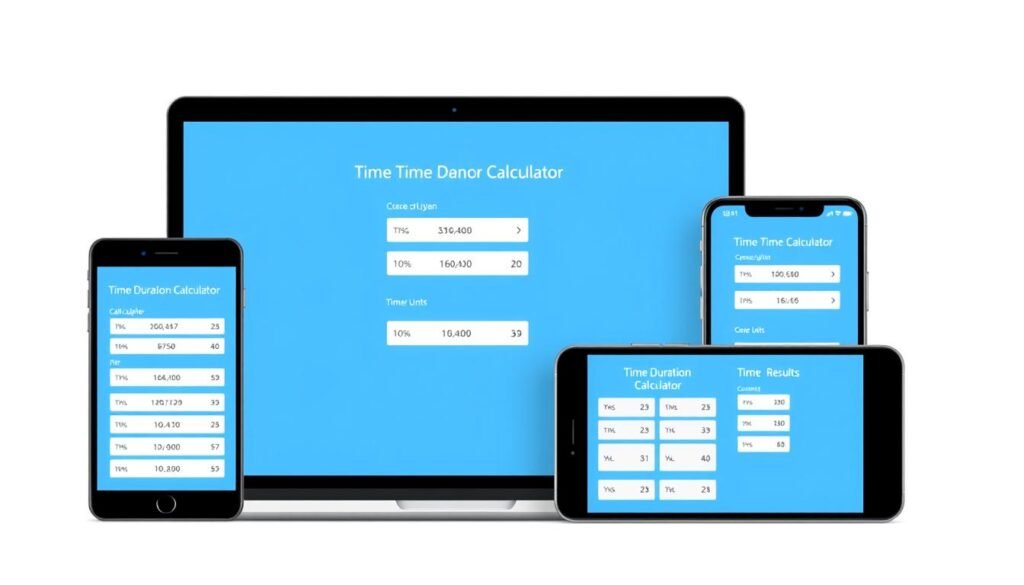 Multiple devices showing Time Duration Calculator with accurate results