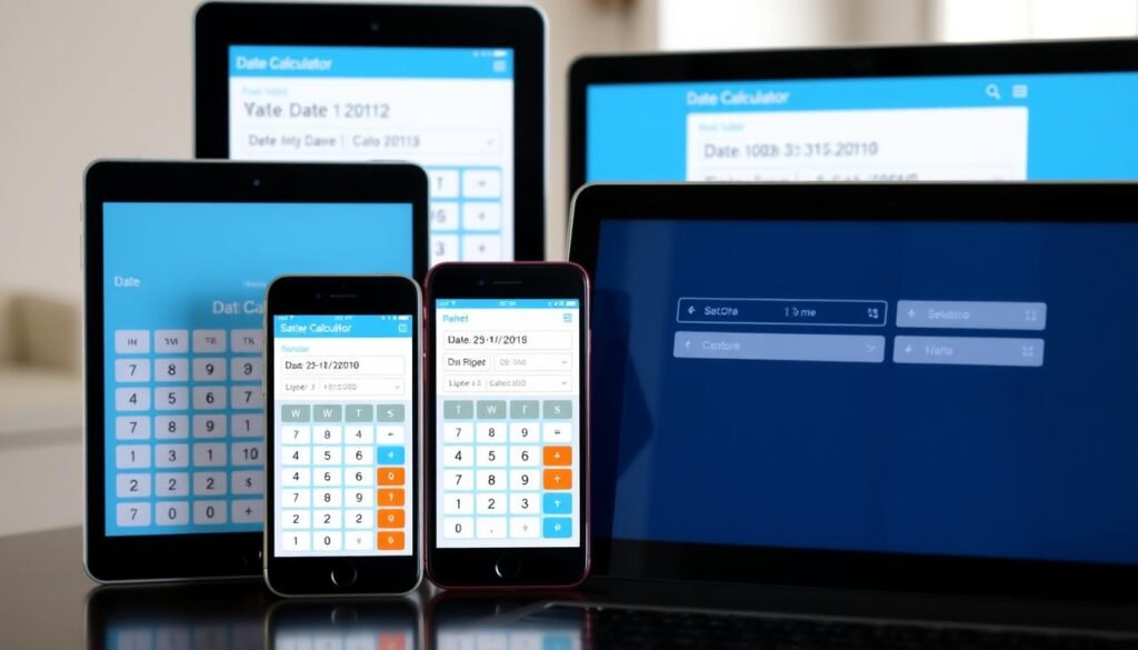 Multiple devices showing the date calculator in use