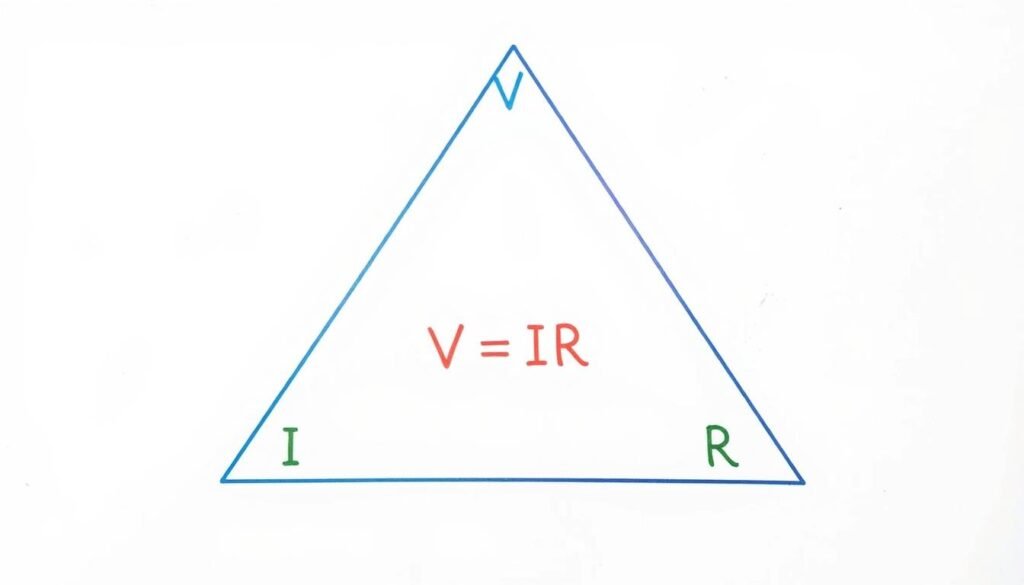 Ohms Law Triangle showing the relationship between Voltage Current and Resistance