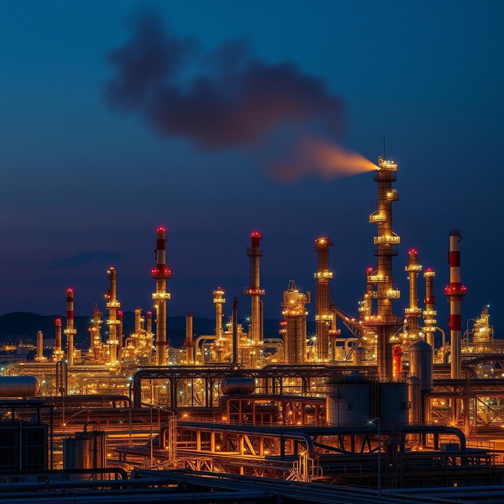 Oil refinery representing crude oil production