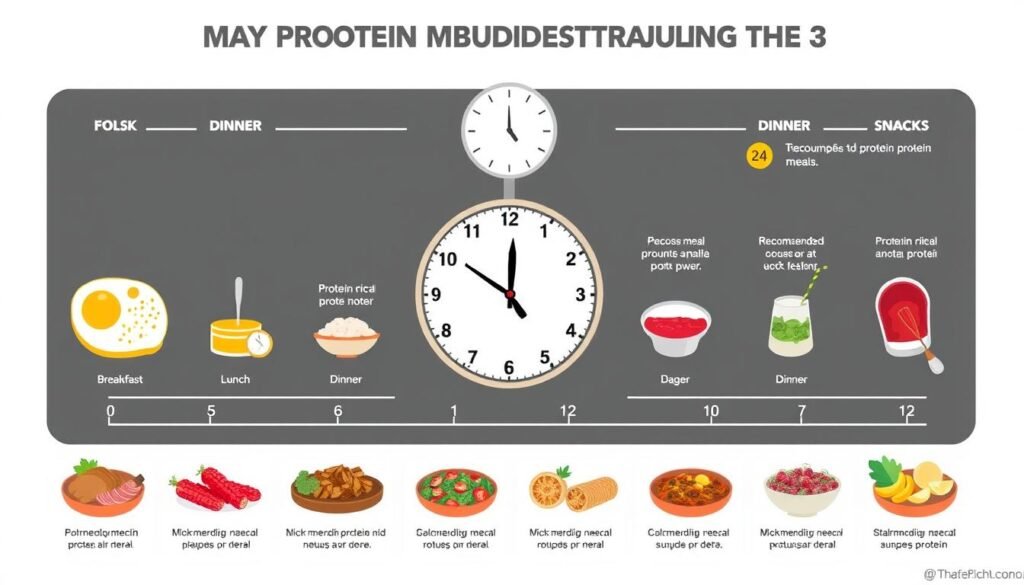 Optimal protein distribution throughout the day showing meal timing and amounts