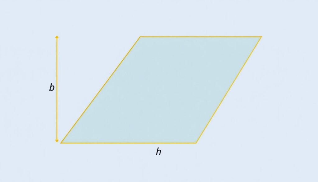 Parallelogram with base and height labeled for area calculation