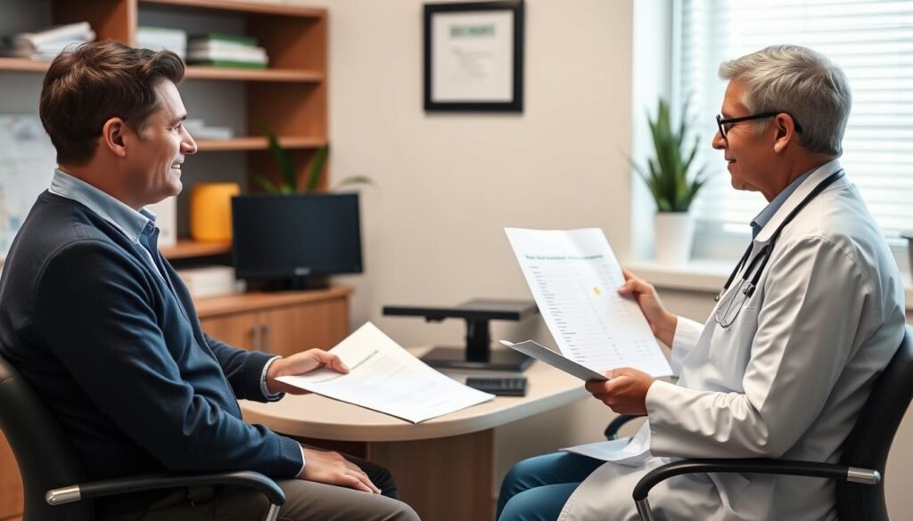 Patient consulting with healthcare professional about weight management