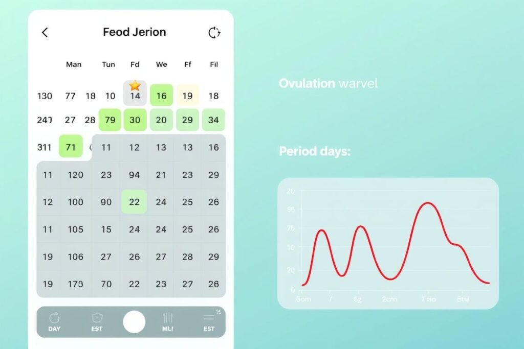 Period calculator showing fertility window and ovulation prediction