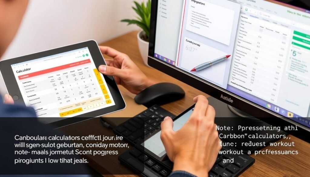 Person analyzing carbohydrate calculator results and adjusting meal plan