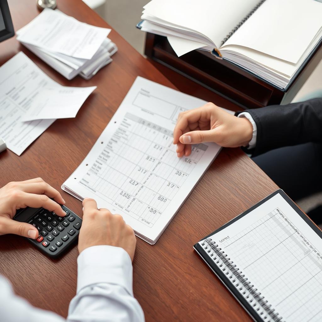 Person calculating business travel expenses for reimbursement