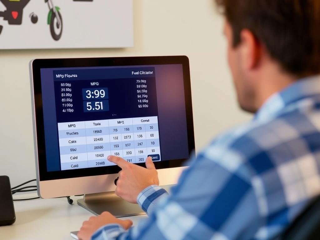 Person comparing vehicle fuel efficiency before purchase
