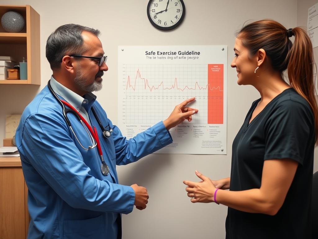 Person consulting with healthcare provider about exercise heart rate